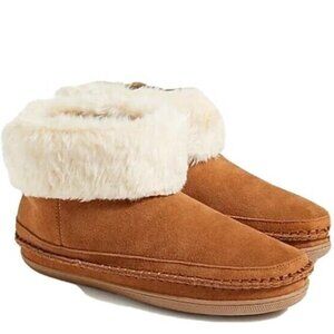J. Crew Suede Slipper Boots Shearling Nutmeg NEW!